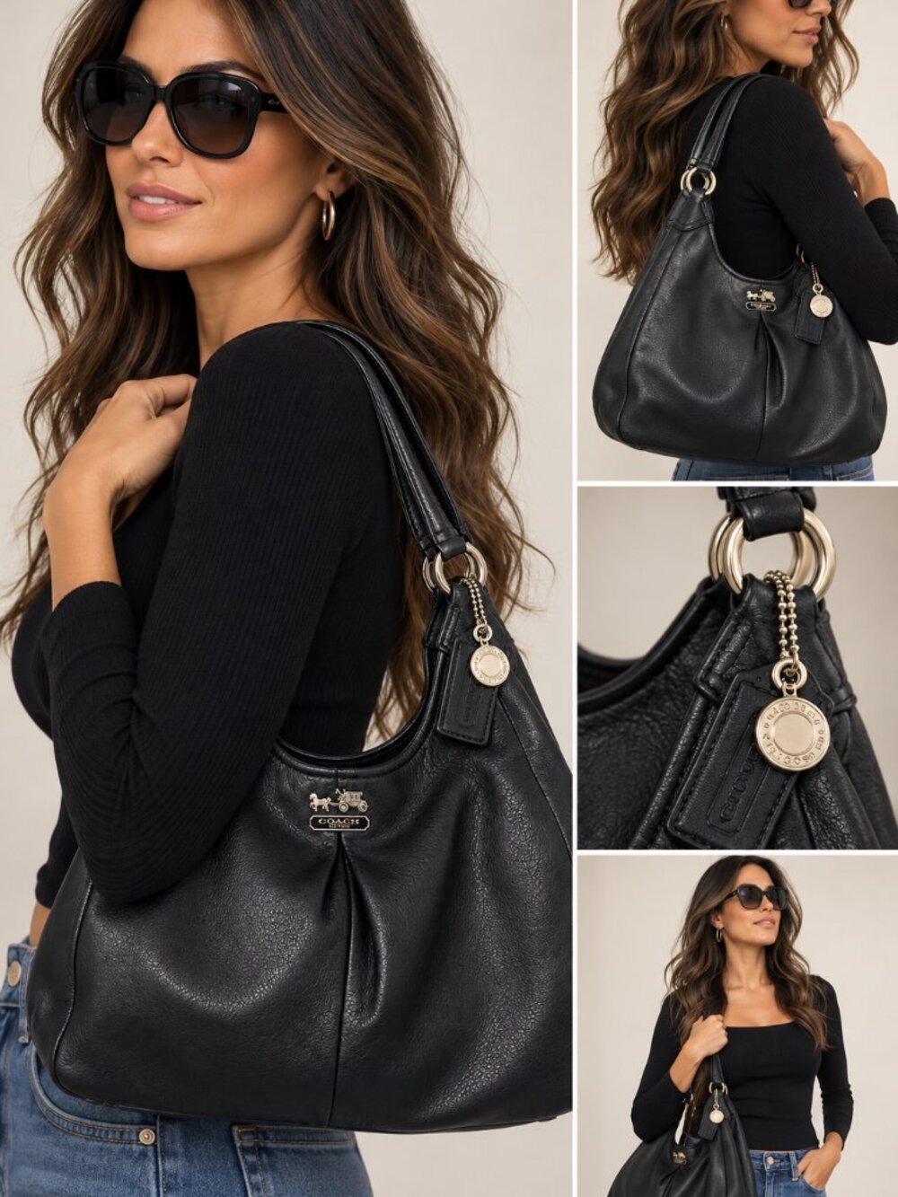 COACH Madison Maggie Hobo G1294-21225 Black Pebbled Leather Shoulder Bag